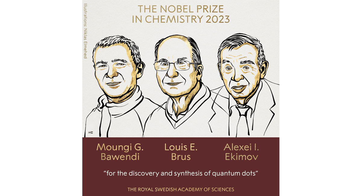 Nobel Prize in Chemistry awarded to M. G. Bawendi, L. E. Brus & A. I. Ekimov 'for the discovery and synthesis of quantum dots'